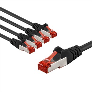 CAT 6 Patch Cable S/FTP (PiMF), 5 m, black, Set of 5